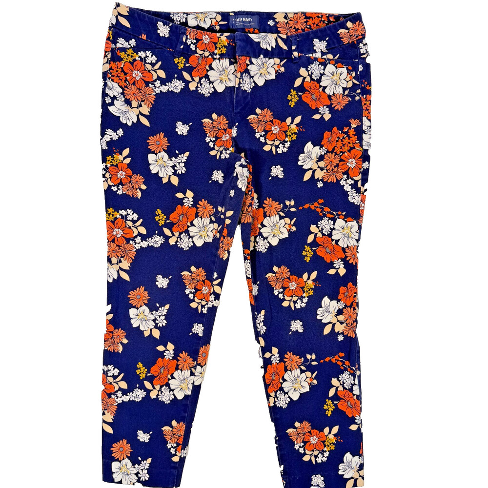 Old Navy Women's Size 14 Navy Blue Floral Pull On Pants 2-Pocket